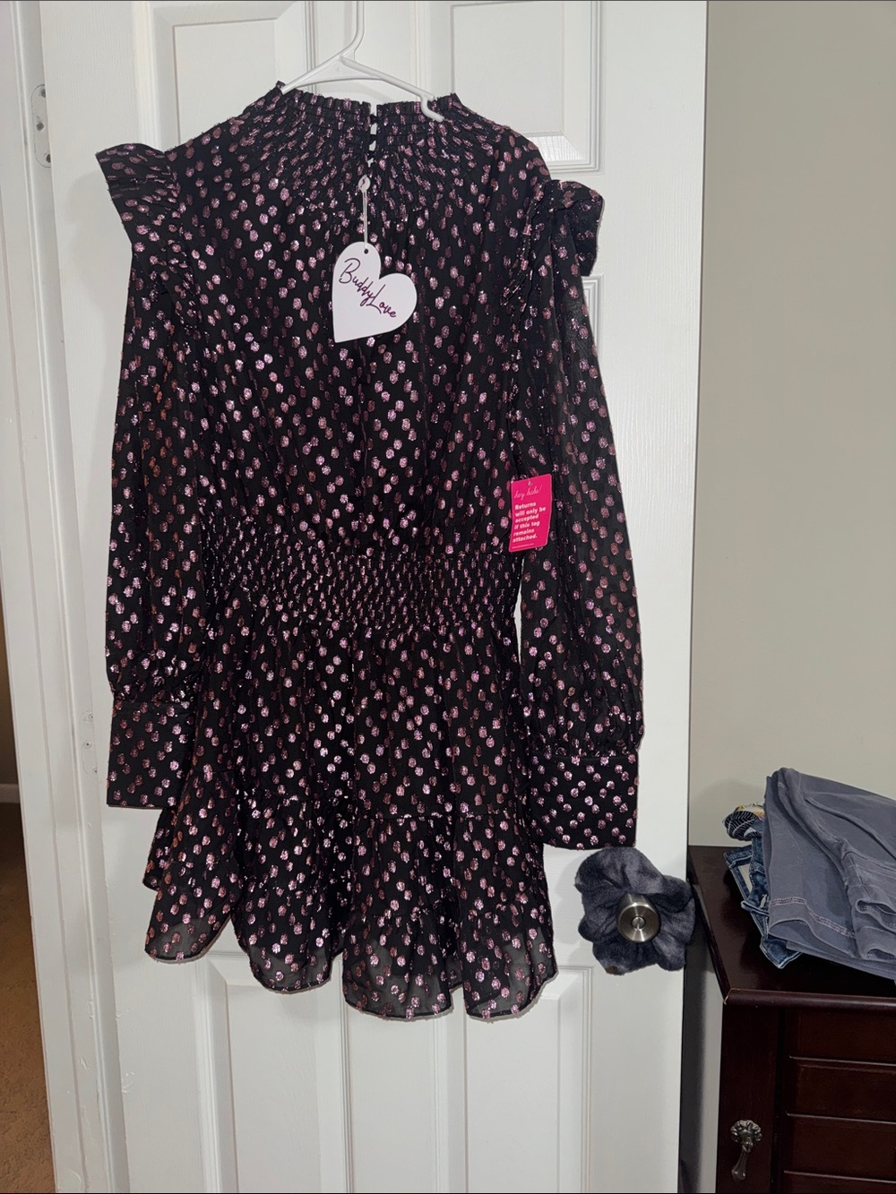 Buddy Love Black Mini Dress with Pink Floral Print